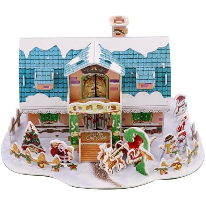 3D PUZZLE CHRISTMAS COLLECTION COZY CHRISTMAS COTTAGE UNIQUE & COLLECTIBLE MODEL ASSEMBLY BUILDING KIT FOR KIDS & ADULTS 38PCS - Image 3